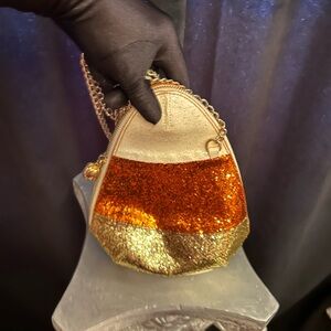 Betsey Johnson Gold and Orange Glitter Candy Corn Clutch
